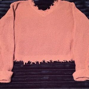 Moon and Madison Frayed Hem Pink Sweater